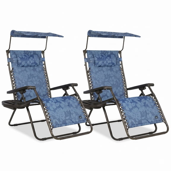 Bliss Hammocks 2 Pack 30" Wide XL Zero Gravity Outdoor Lounge Chair with Canopy, Blue