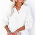 thumbnail image 5 of Qwertyu Womens Gauze Shirts Summer Casual Button V Neck Long Sleeve Shirts Oversized Solid Color Blouses Tops White 2XL, 5 of 6