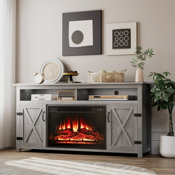 Homall Fireplace TV Stand in Wood Gray - Adjustable Shelves & Large Storage Entertainment Center