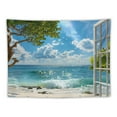 thumbnail image 5 of Creowell Blue Ocean Sea Tropical Island Palm Tree Seaside Window Scenic View Balcony Nature Scenery Tapestry Wall Hanging for Bedroom Aesthetic Living Room College Home Decor 40x30inch, 5 of 6