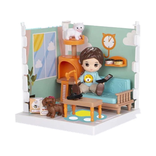 Jouet de Maison de Blocs de Construction pour Enfants B avec Meubles pour Jeu d'Imitation