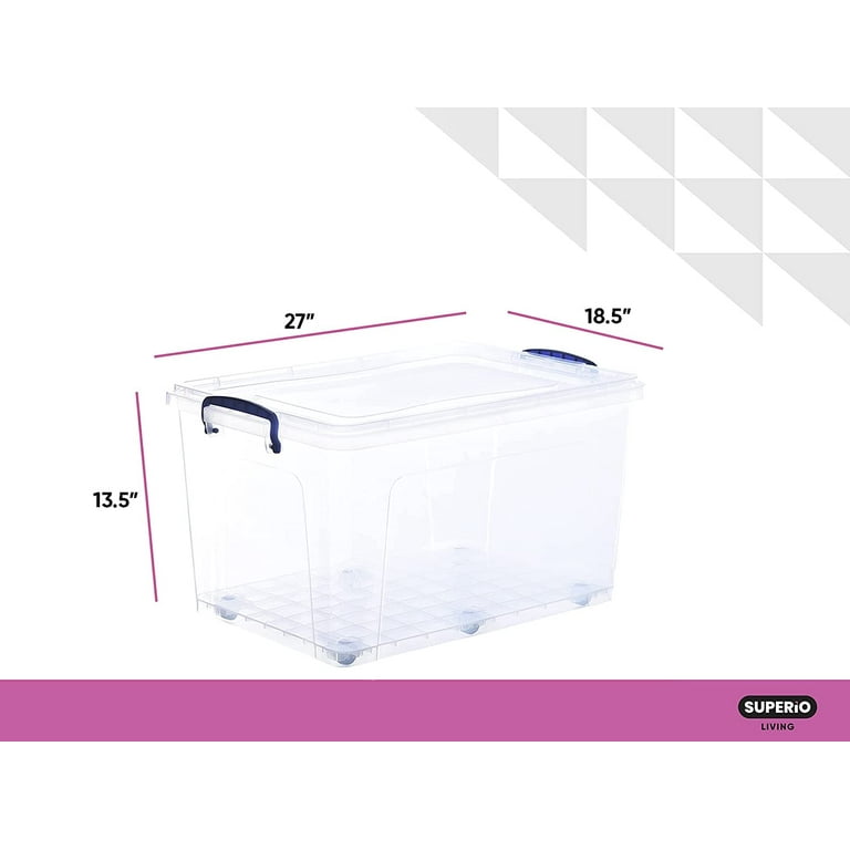 Superio Storage Containers With Wheels (6 Pack), Opaque Clear Stackable  Large Storage Containers With Lids, Durable Latches (85 Quart)