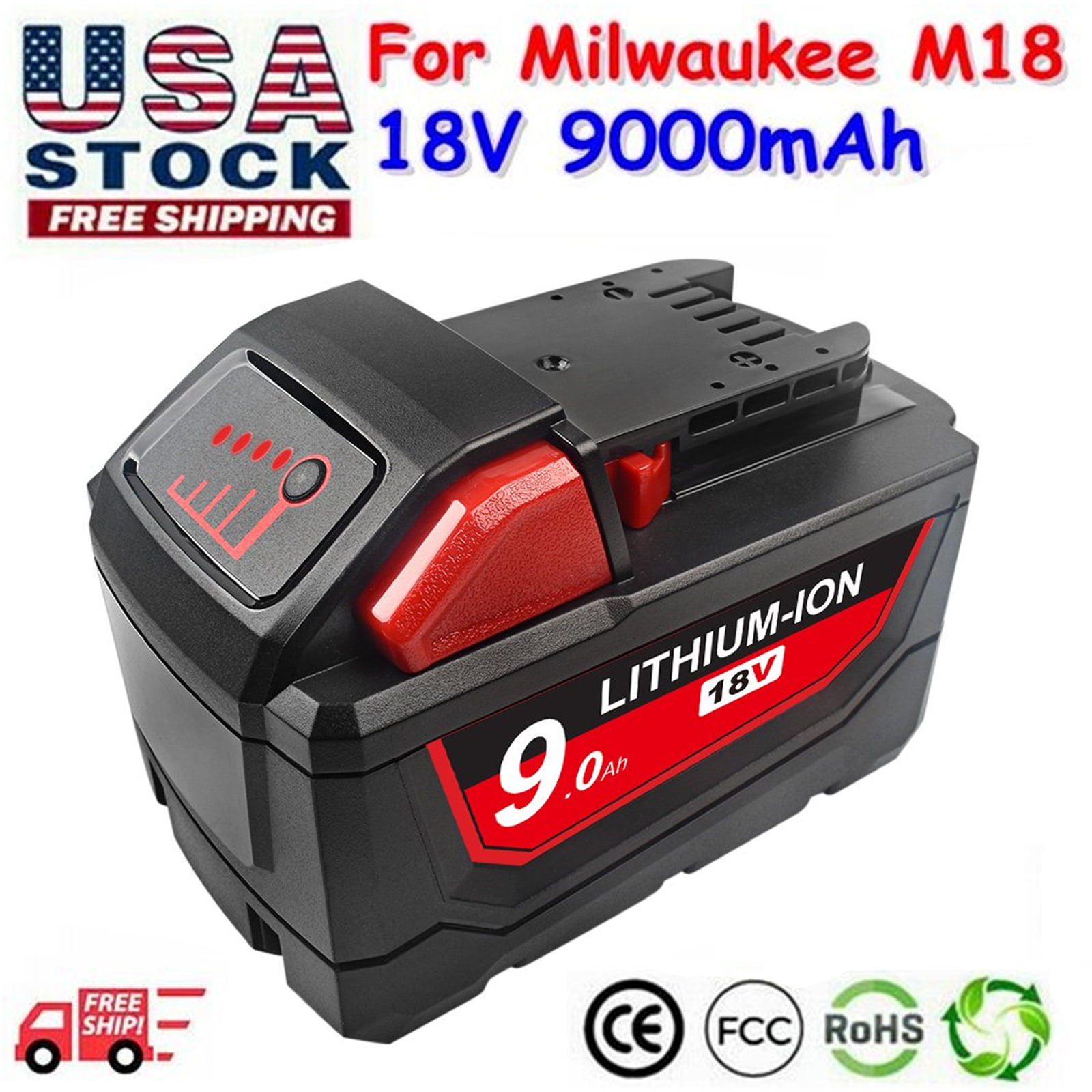 9.0-4.0AH Extended Capacity Battery For Milwaukee M18 Lithium XC 48-11-1860 US 