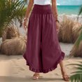 thumbnail image 3 of Ohufall Womens Pants Wide Leg Ruffle Loose Pants Elastic High Waist Long Pants, 3 of 7