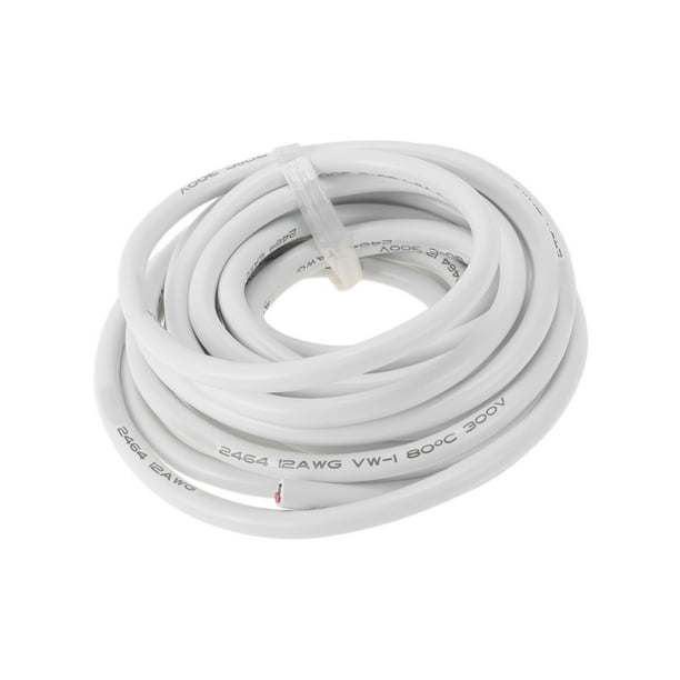 Cables eléctricos únicos para automóviles, cable de alimentación de 20 pies, blanco, TC, 1 pieza, 12AWG, 2 conductores, completamente aislado y con chaqueta de tacto suave, universal