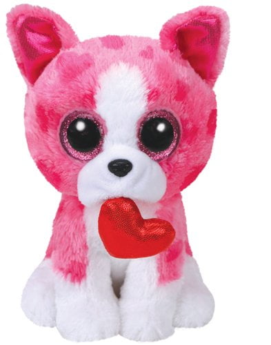 6" TY Beanie Boos Romeo Pink & White Dog Valentine Glitter Eyes Stuffed Plush 