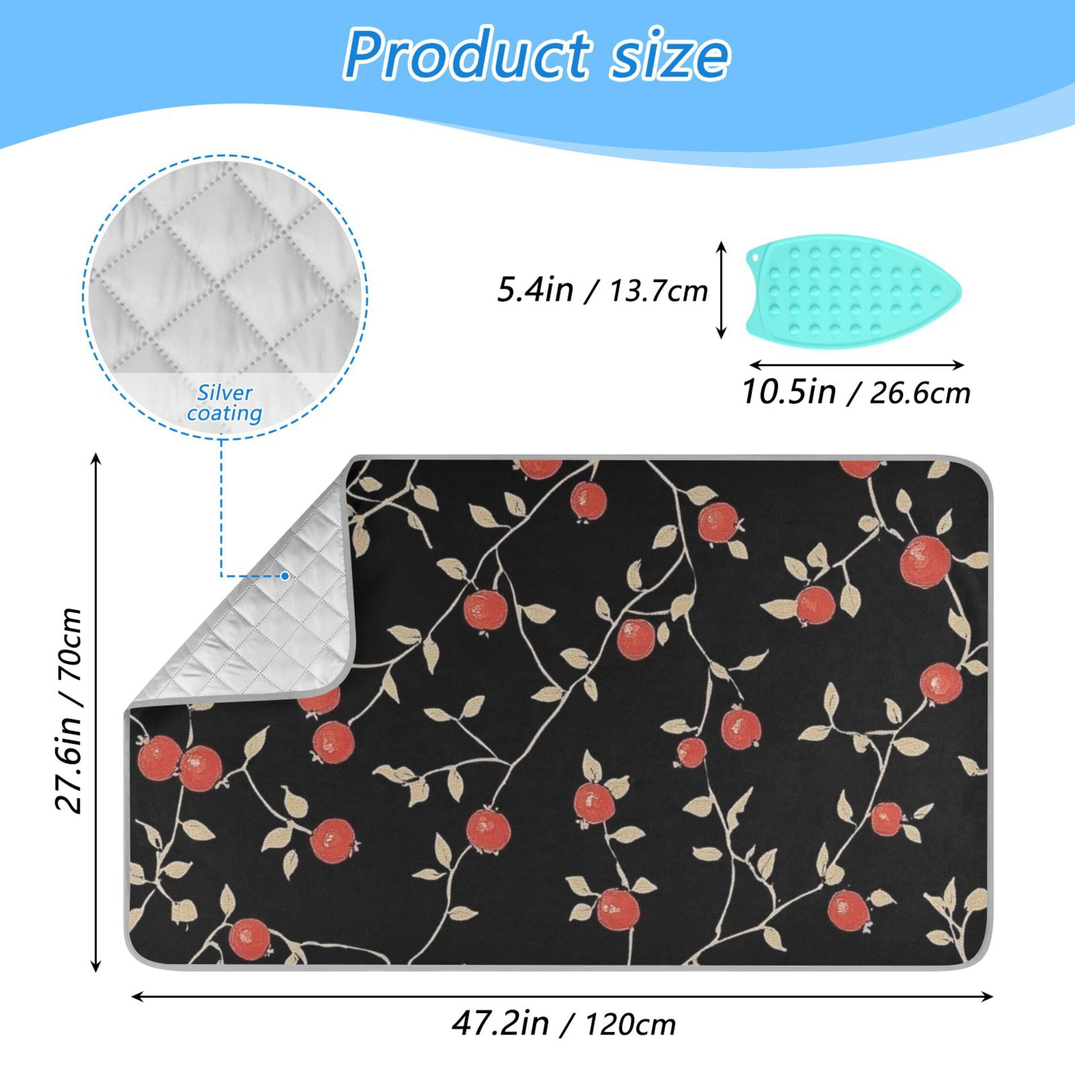 Red Berries on Black Ironing Mat Blanket for Table Top Travel Portable Ironing Board Pad 47.2x27.6 Inch