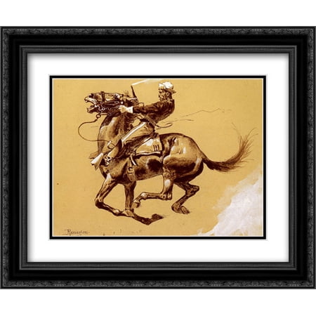 Frederic Remington 2x Matted 24x20 Black Ornate Framed Art Print 'Ugly [Oh The Wild Charge He Made]'