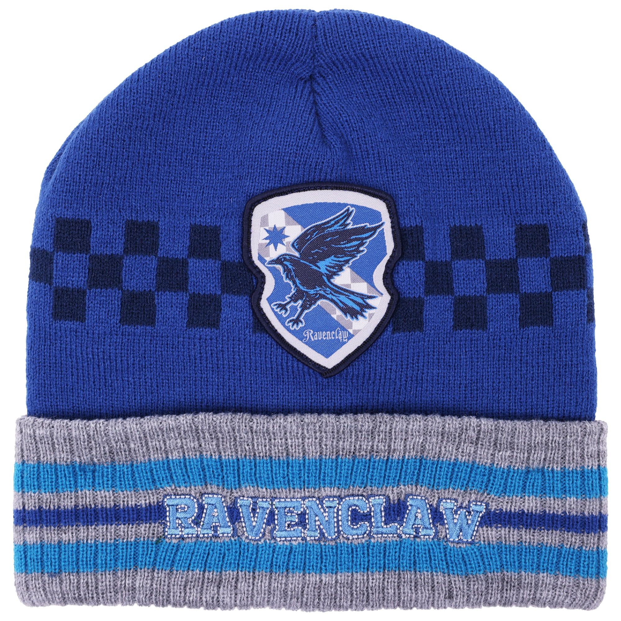 Harry Potter Beanie Hat, Ravenclaw Ribbed Cuff Winter Knit Cap, Blue/Grey, One Size