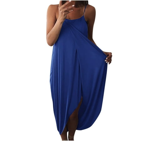 

Long Sleeve Dress for Women White Dress Women Women s Casual Summer Sling Solid Color Loose Fit Sleeveless Cross Irregular Dress Savings Clearance Summer Dresses Prom Dresses for Teens Blue XL