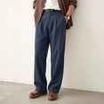 thumbnail image 2 of GINGTTO Men's Navy Blue Linen-Blend Pleated Pants - Relaxed-Fit Trousers for Office & Casual Wear, 2 of 5