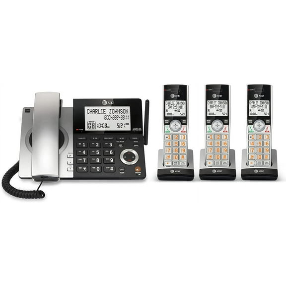 AT&T CL84307 Dect 6.0 Expandable Corded Cordless Phone with Smart Call Blocker, Silver Black