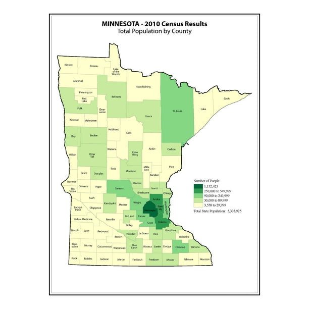 Minnesota County Map (2010 Census) 20 Inch By 30 Inch Laminated