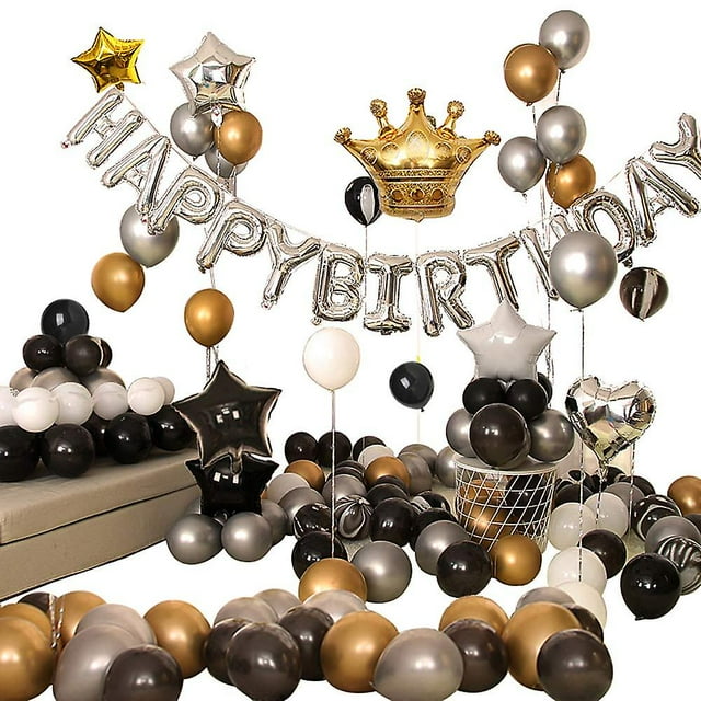 2024, 59 piezas Decoraciones de cumpleaños Globo negro y dorado Hombre Mujer, Globos de fiesta de feliz cumpleaños, Cumpleaños