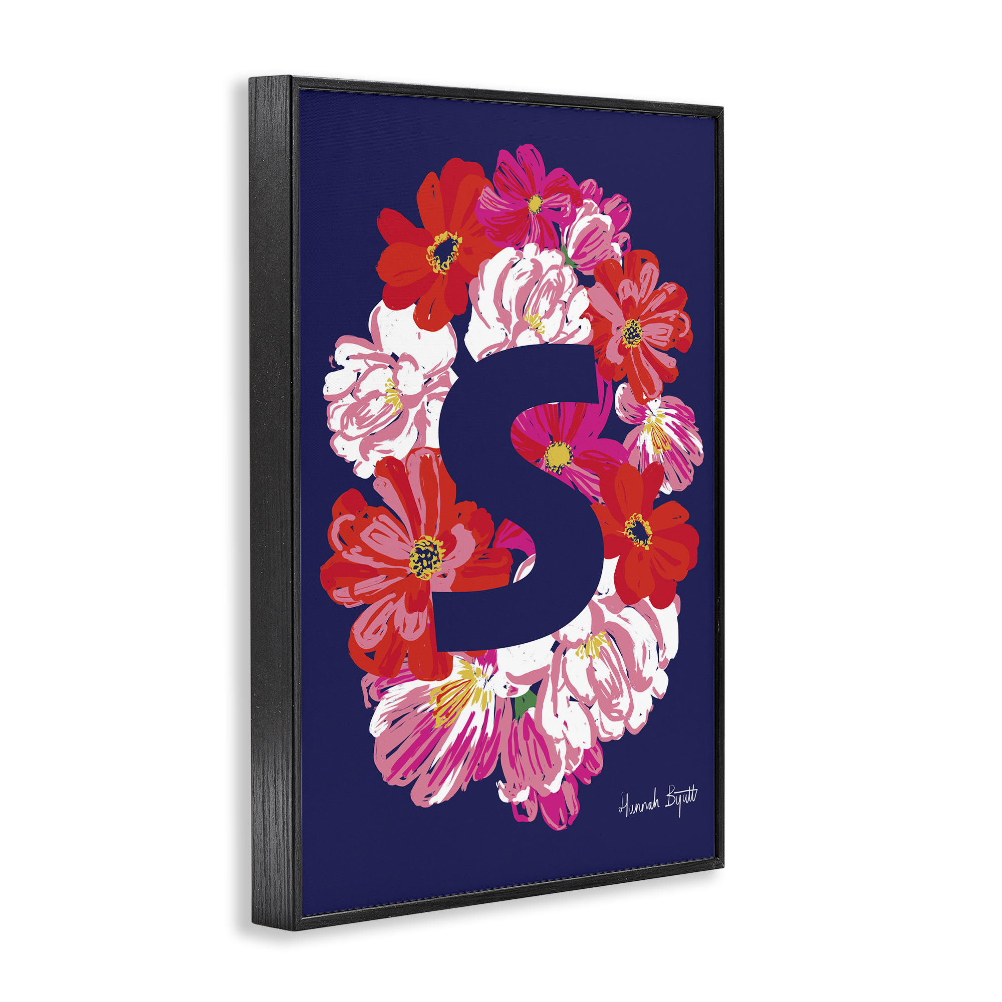 Stupell Industries Floral Bloom Letter S Botanical & Floral Painting Black Framed Art Print Wall Art, 16 x 24