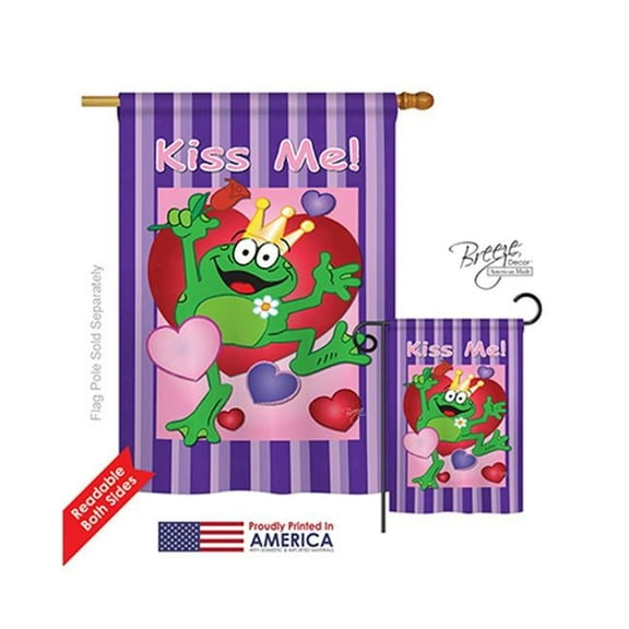 Breeze Decor 01042 Valentines Kiss Me Frog 2-Sided Vertical Impression House Flag - 28 x 40 in.