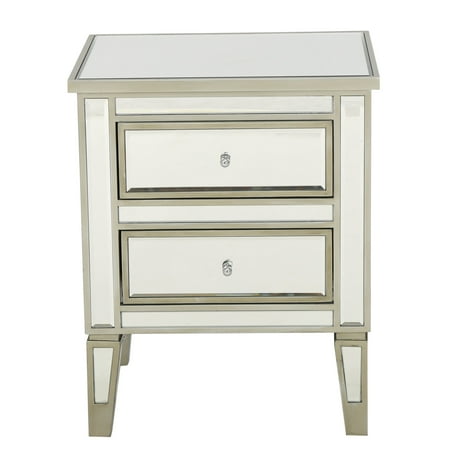 Mirror Cube Table - Karla Mirrored Wood Vintage 2 Drawer End Table, Champagne