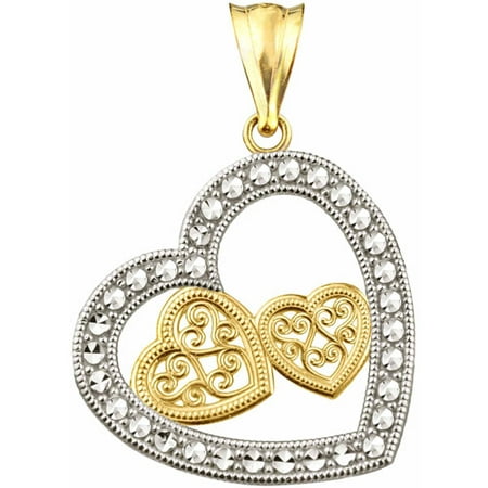Handcrafted 10kt Gold Double Floating Heart Charm Pendant