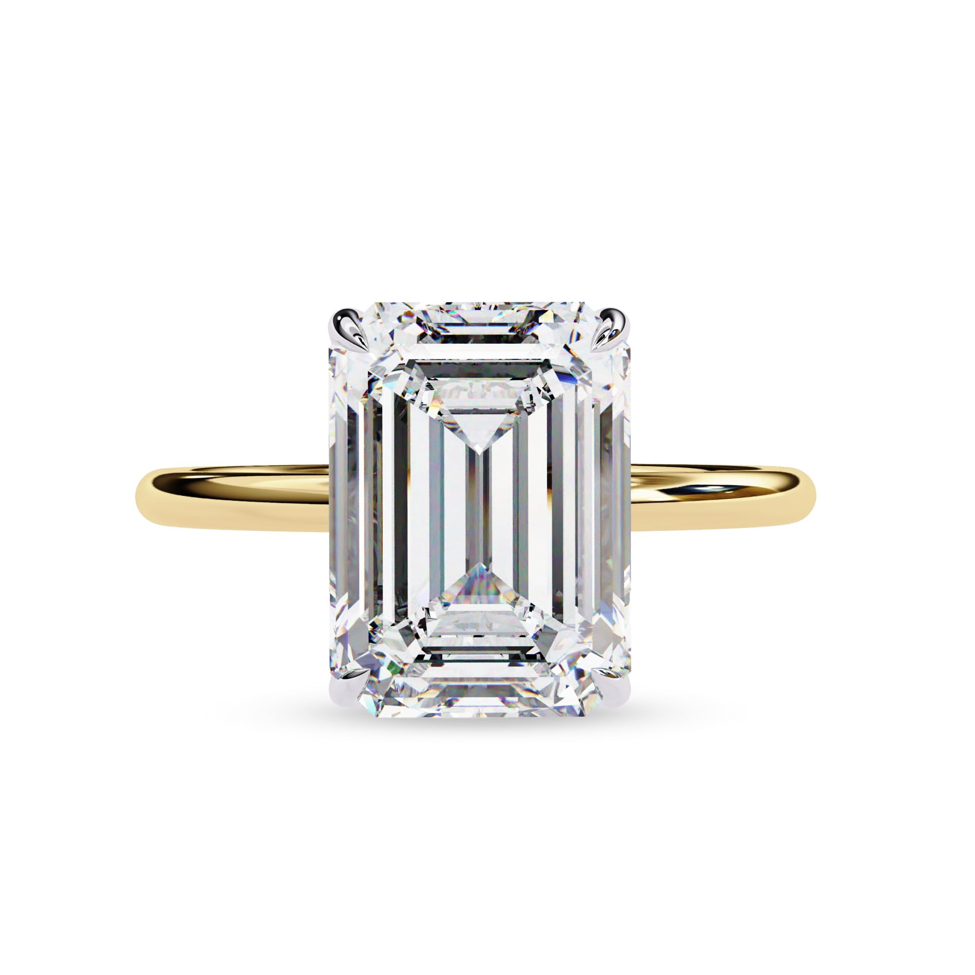 AFFY Solitaire Engagement Rings For Women, Center 9x7mm Emerald Cut Lab Created Moissanite Wedding Anniversary Ring in 14K Solid Yellow Gold Size-6.5