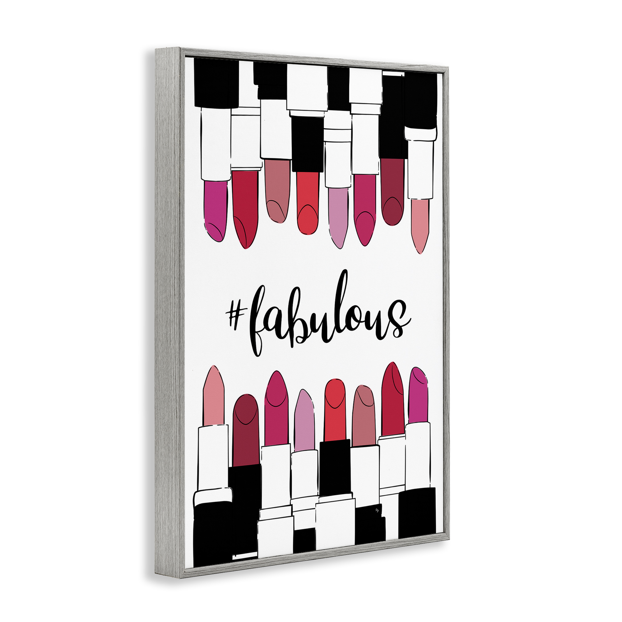 Stupell Industries Hashtag Fabulous Lipstick Beauty & Fashion Painting Gray Framed Art Print Wall Art, 12 x 18