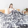 thumbnail image 3 of VK·LIVING Faux Rabbit Fur Reversible Throw Blanket,Super Soft 3D Striped Fuzzy Cozy Thick Ribbed Blankets,Tie-Dye Gray,90"x 90", 3 of 11