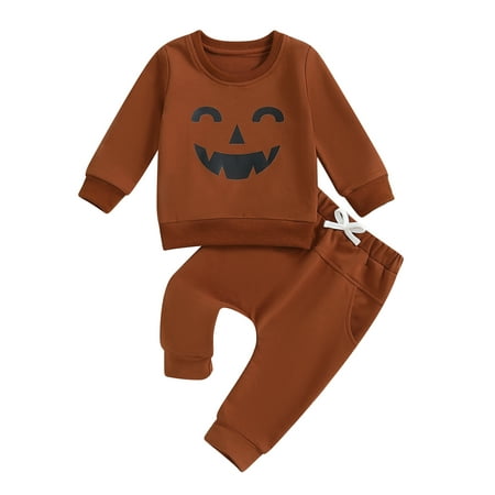 

Suealasg Toddler Baby Boy Halloween Clothes Long Sleeve Pumpkin Print Sweatshirt Long Pants 6M 12M 18M 24M 3T Infant Boy 2Pcs Fall Tracksuit Outfit