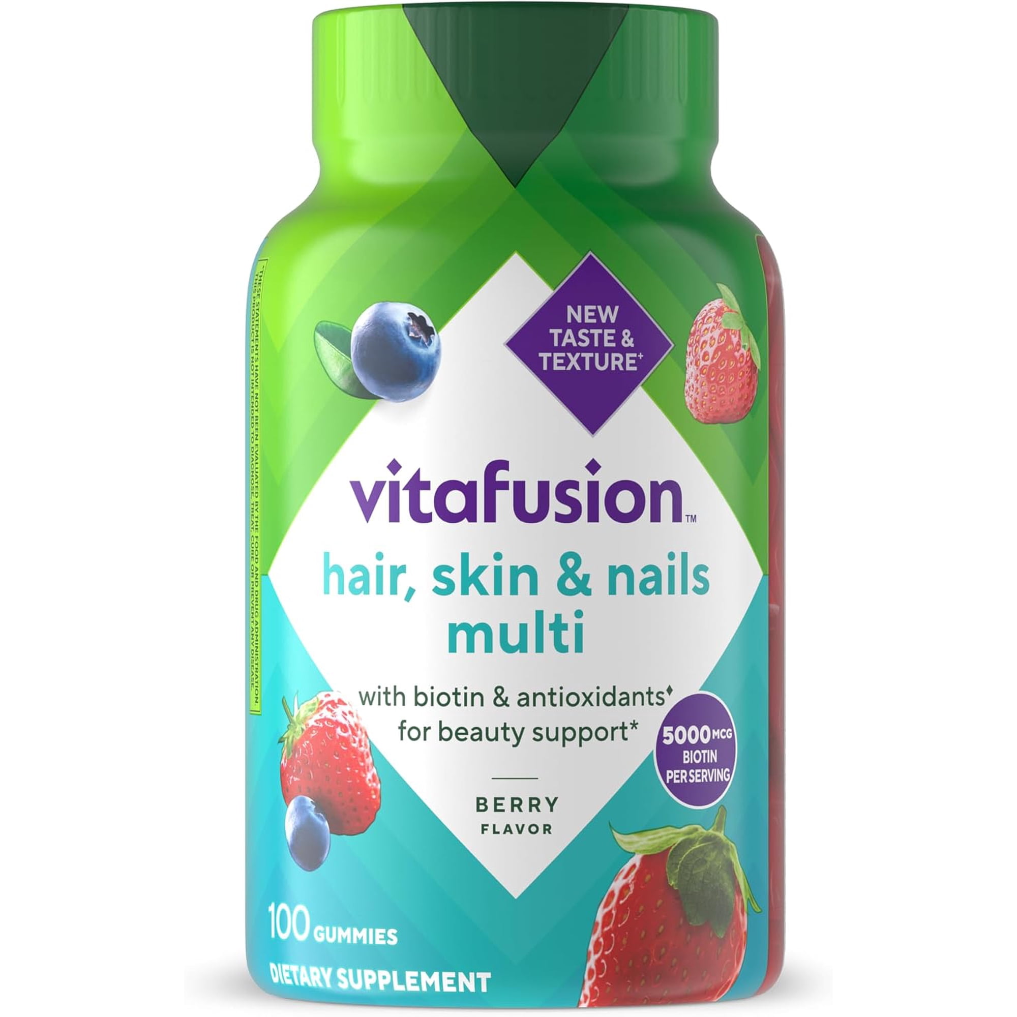 Vitafusion Gorgeous Hair, Skin & Nails Multivitamin, Gummies, Raspberry 100 Each - (Pack of 2)
