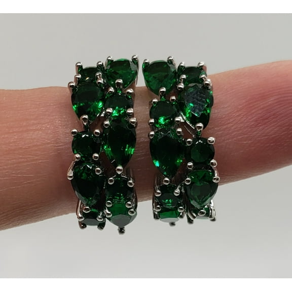 Emerald Sterling Silver Hoop Earrings