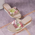 thumbnail image 4 of Nrmvnmi Women's Slippers Open Toe One-Line Linen Rope Thick Sole Wedge Cloth Sandals Floral Summer Comfortable Shoe Pink Mothers Day Gifts, 4 of 5