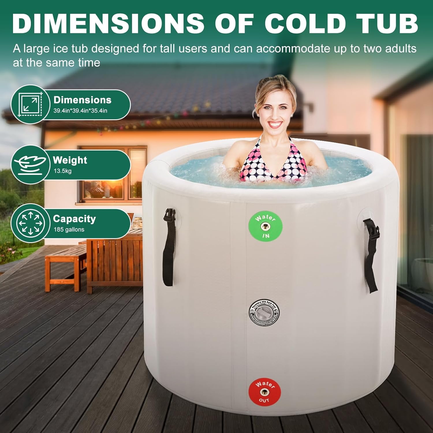 Lilypelle 39"(D) x 35.5"(H) Inflatable Oval Ice Bath Cold Plunge Tub, Durable Freestanding Soaking Tub, PVC Insulated Lid, Hand Pump and Repair Kit Included, Anti-Slid Bottom