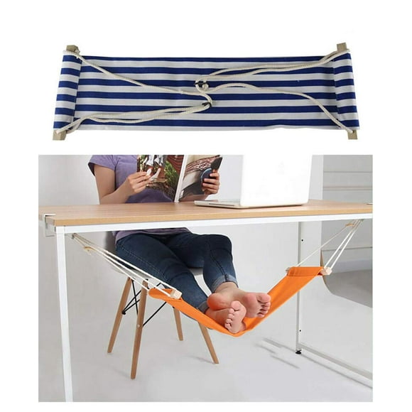 Home-organizer Tech Portable Adjustable Foot Hammock for Corner Desk Office Foot Rest Mini Under Desk Foot Rest Hammock for Home, Office, Airplane, Travel, Study and Relaxing (Blue White Strip)