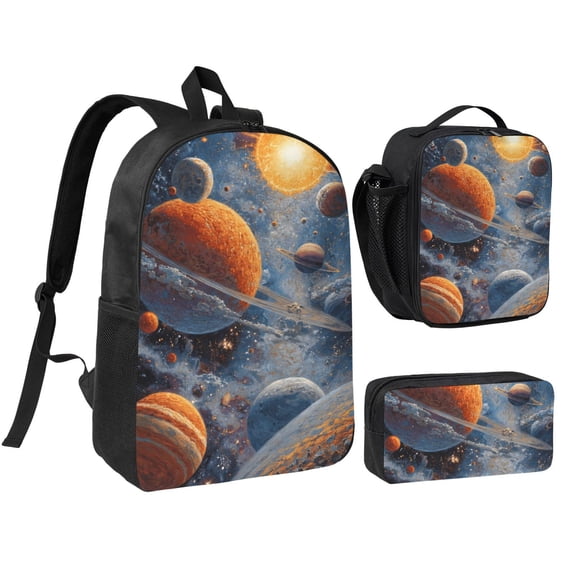 Space Galaxy Backpack Set 3pc ，Backpack with Lunch Bag and Bag 17 Inch