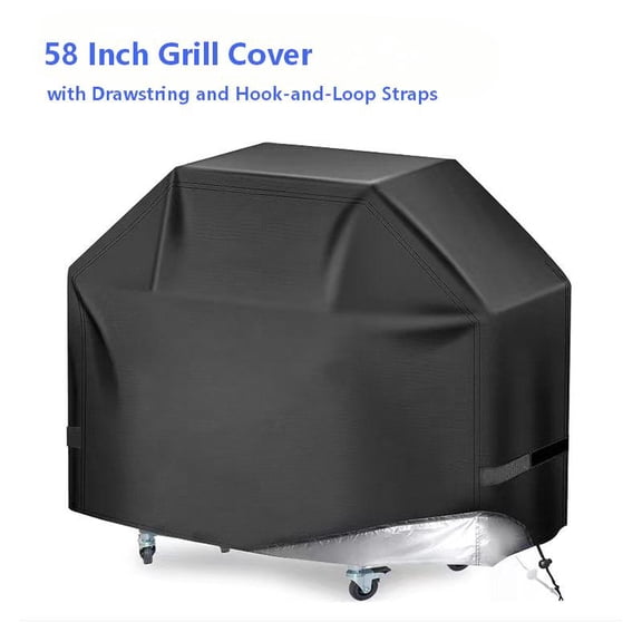 58 Inch BBQ Grill Cover,Heavy Duty Waterproof Grill Cover with Adjustable Drawstring Side Straps, Outdoor Gas Barbecue Cover Fits Most 3-4 Burner Grills
