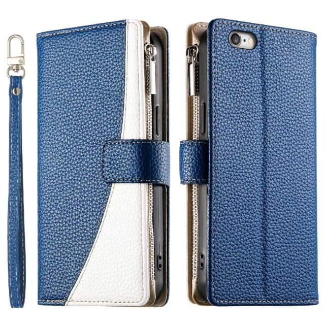 Funda cartera GANGXUN para iPhone 7/8 , cuero PU con tarjetero, cremallera, correa de mano, soporte y protección 412°