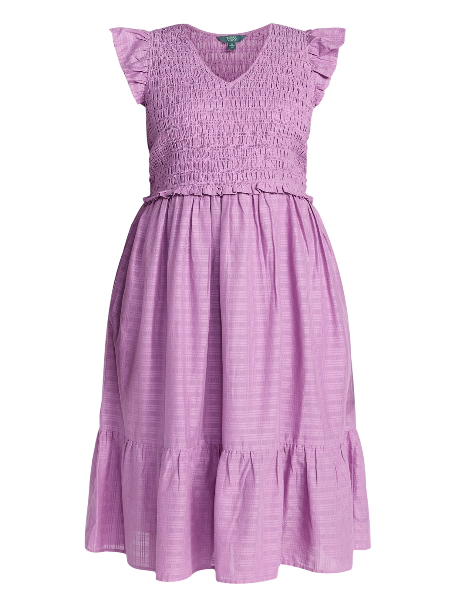 Terra & Sky Women's Plus Cotton Midi Dress with Smocked Bodice, Sizes 0X-5X
