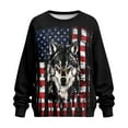 thumbnail image 4 of SCRAWLGOD Vintage American Flag Wolf Print Black Womens Casual Crew Neck Sweatshirt with Pockets Loose Fit Comfy Long Sleeve Lightweight Pullover Drop Shoulder Tops Fall Clothes, 3XL, 4 of 7