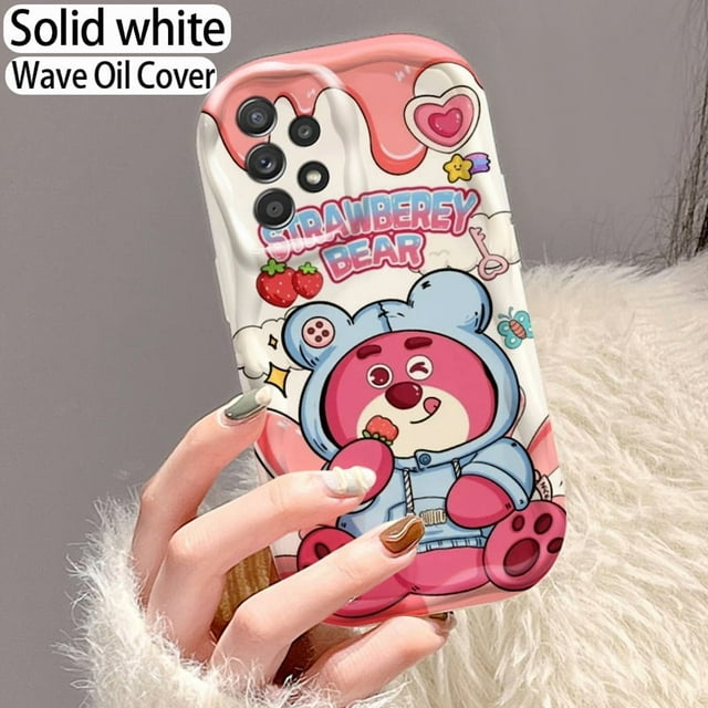 Samsung Galaxy A55 A54 A53 Phone Case with Strawberry Bear Design Soft Wave Pattern