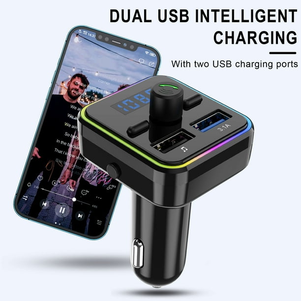 DPTALR voiture Bluetooth 5.0 mains libres sans fil voiture transmetteur FM  récepteur Radio MP3 adaptateur lecteur 2 USB chargeur Kit 