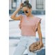 thumbnail image 3 of ABPHQTO Top corto de mujer con cuello redondo y volantes rosa, 3 of 5