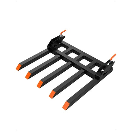 Clamp on Debris Forks Fit 48 Bucket Heavy Duty Pallet Forks 2500 LBS Capacity with 5 Tines & Stabilizer Bar for Skid Steer Loader Tractor