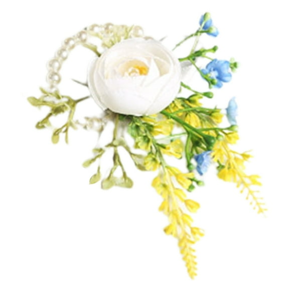 Wedding Rose Wrist Corsage Wristlet – Artificial White Flower Bracelet for Bridal, Bridesmaids, Prom, Graduation & Homecoming (C)