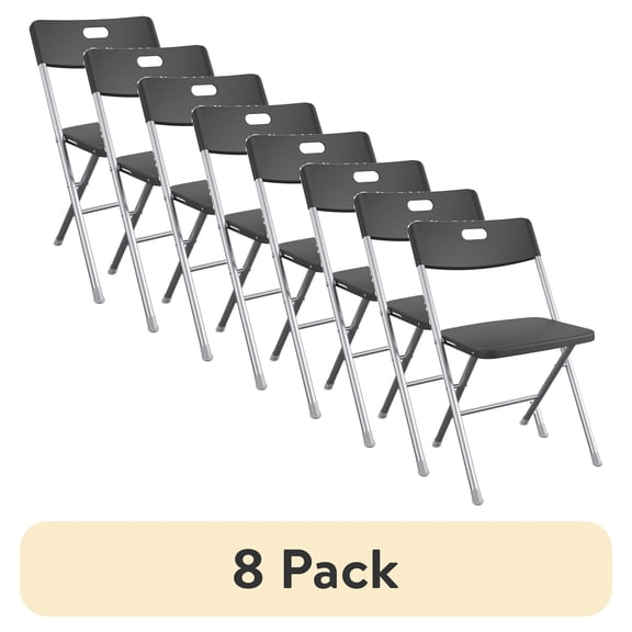 (8 pack) Mainstays Resin Seat & Back Folding Chair, Black, 4-Pack