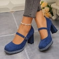 thumbnail image 6 of Hinvhai Womens Platform High Heels Chunky Block Heel Closed Toe Pumps Buckle Strap Wedding Dress Shoes Blue 7.5(40), 6 of 9