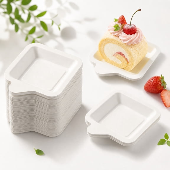 Small Paper Plates, Disposable Dessert Paper Plates 50 Count, 5.2×4.1Inch Square Paper Trays Bulk, Appetizer Plates Lightweight Snack Serving Plates for Party, Holiday & Daily Table Use