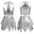 thumbnail image 3 of Aiihoo Kids Girls Hip Hop Jazz Dance Outfits Sleeveless Metallic Crop Tops with Shiny Sequins Skirt Cheerleading Performance Outfits Silver 6, 3 of 4