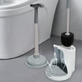 thumbnail image 1 of Elementos esenciales para dormitorios, escobilla de inodoro con desatascador, moderna y compacta, cerdas largas y flexibles, potente poder de limpieza, ideal para la limpieza del baño., 1 of 9