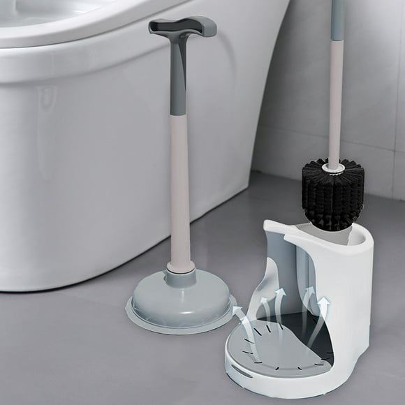 Elementos esenciales para dormitorios, escobilla de inodoro con desatascador, moderna y compacta, cerdas largas y flexibles, potente poder de limpieza, ideal para la limpieza del baño.