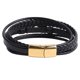 thumbnail image 5 of Pulsera para hombre, estilo sencillo, con hebilla magnética, de oro negro y varias capas, hecha a mano, de cuero trenzado, 5 of 15