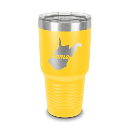 

West Virginia Home Tumbler 30 oz - Laser Engraved w/ Clear Lid - Stainless Steel - Vacuum Insulated - Double Walled - Travel Mug - state shaped wv love - Yellow