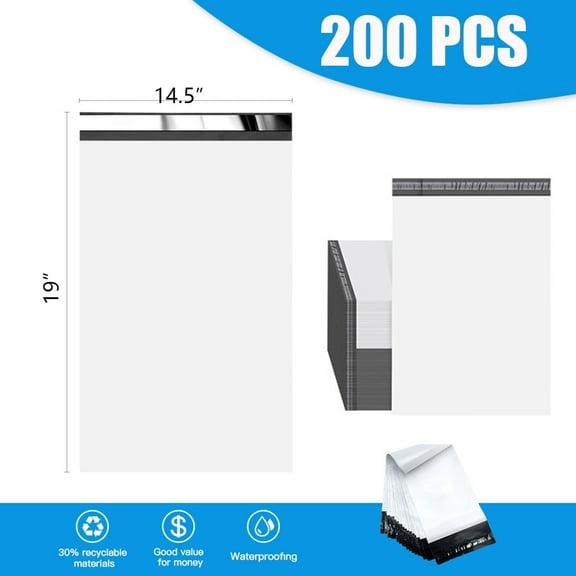 200Pcs Large Poly Mailers, 14.5 x 19 inch Waterproof and Tear-Proof Self Adhesive Large Shipping Bags, Strong Thick Mailing Bags